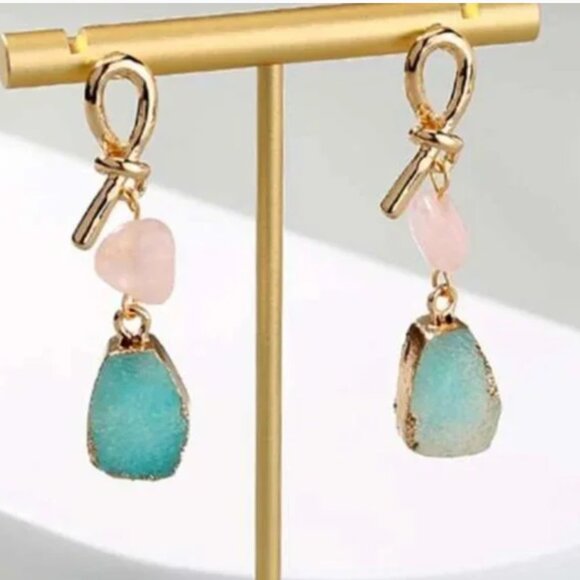 ⭐️❤️ FREE Stone Geo Geode Faux Hipster Hippie Art Deco Farm Boho Drop Earrings - Picture 1 of 8